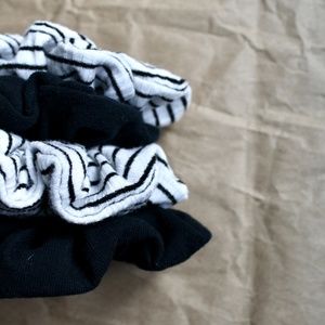 FOUR HANDMADE UPCYCLED SCRUNCHIES
